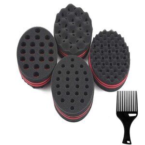 New Set of 4 Big Holes Hair Brush Sponge Twist Wave Barber Tool For Dreads Afro